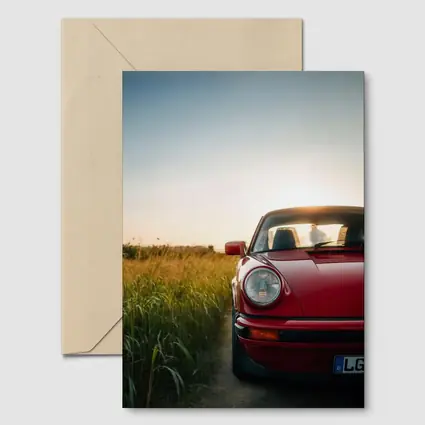 Red Porsche 911 Classic Field Sunset