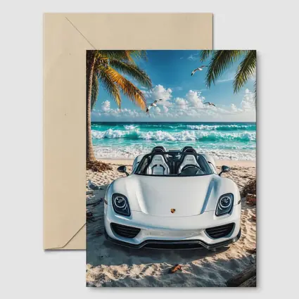 Porsche 918 Spyder White Beach Scene