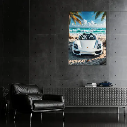 Porsche 918 Spyder White Beach Scene