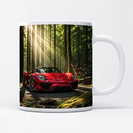 Red Porsche 918 Spyder Forest Deer