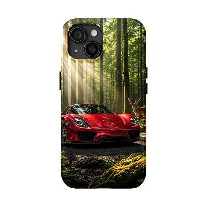 Red Porsche 918 Spyder Forest Deer