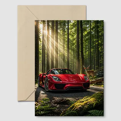 Red Porsche 918 Spyder Forest Deer