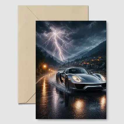 Porsche 918 Spyder Thunderstorm Rainy Road