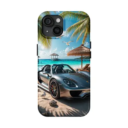 Porsche 918 Spyder Silver Beach Scene