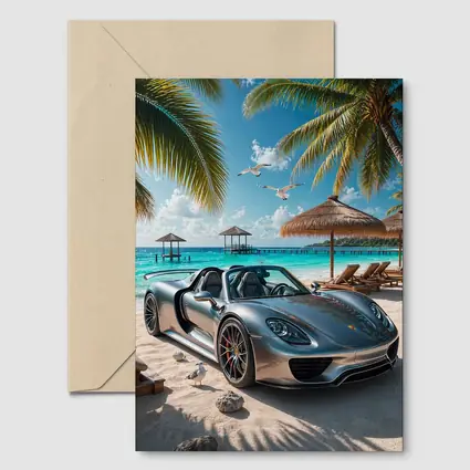 Porsche 918 Spyder Silver Beach Scene
