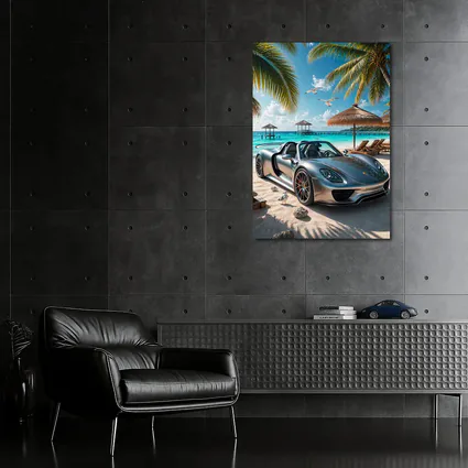 Porsche 918 Spyder Silver Beach Scene