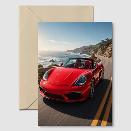 Red Porsche Boxster Speeding Coastal Highway