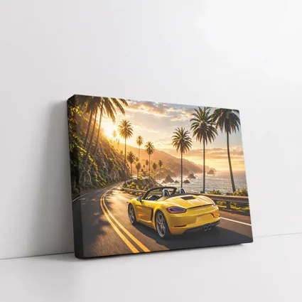 Porsche Boxster Yellow Coastal Road Sunset Drive