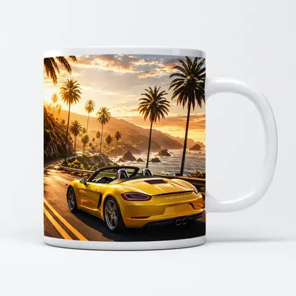 Porsche Boxster Yellow Coastal Road Sunset Drive