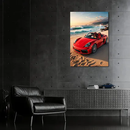 Red Porsche Boxster Parked on Sunny Beach