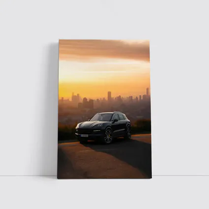 Porsche Cayenne Black City Sunset Skyline
