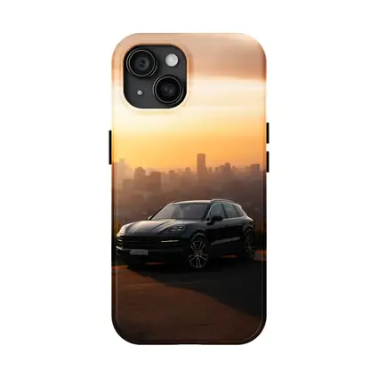 Porsche Cayenne Black City Sunset Skyline