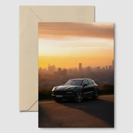 Porsche Cayenne Black City Sunset Skyline