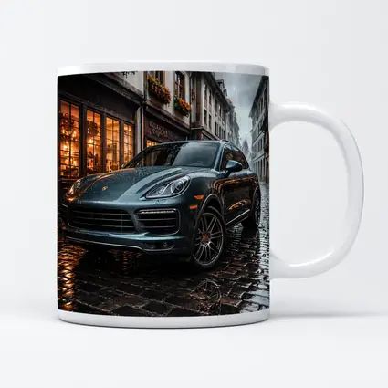 Porsche Cayenne Rainy Cobblestone European Street