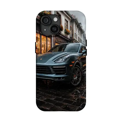 Porsche Cayenne Rainy Cobblestone European Street