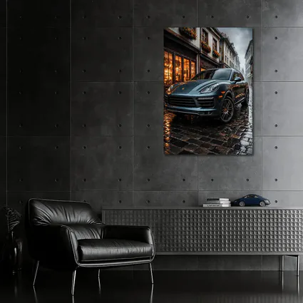 Porsche Cayenne Rainy Cobblestone European Street