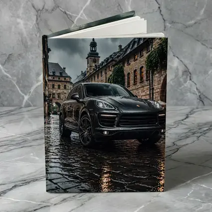 Porsche Cayenne Black Rainy European Cobblestone Street