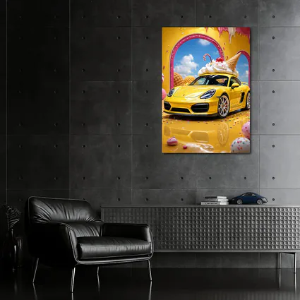 Porsche Cayman Yellow Ice Cream Fantasy Scene