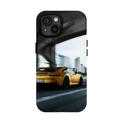 Yellow Porsche GT3 Racing Through City