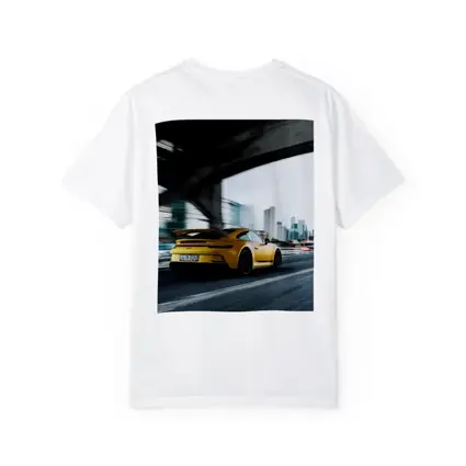 Yellow Porsche GT3 Racing Through City