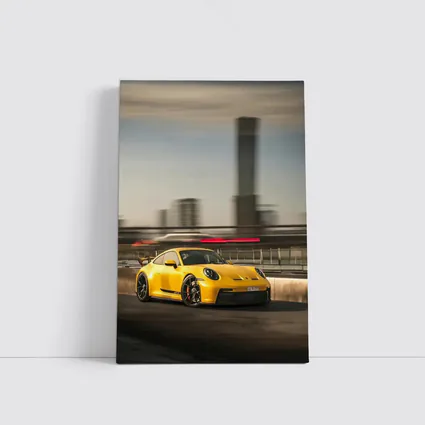 Yellow Porsche GT3 Racing Through City Streets