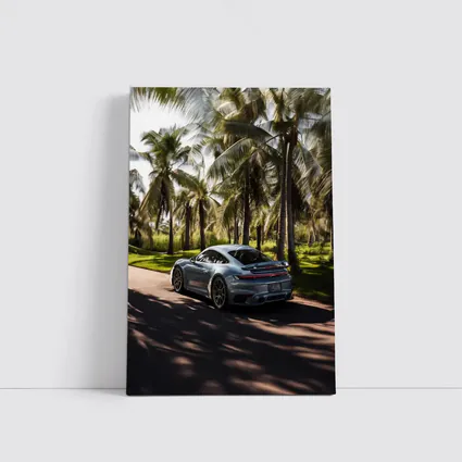 Porsche 911 Turbo Blue Among Palm Trees