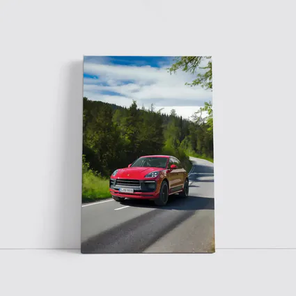 Red Porsche Macan GTS On Forest Road