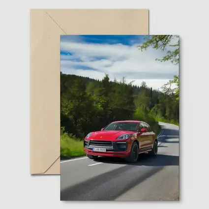 Red Porsche Macan GTS On Forest Road