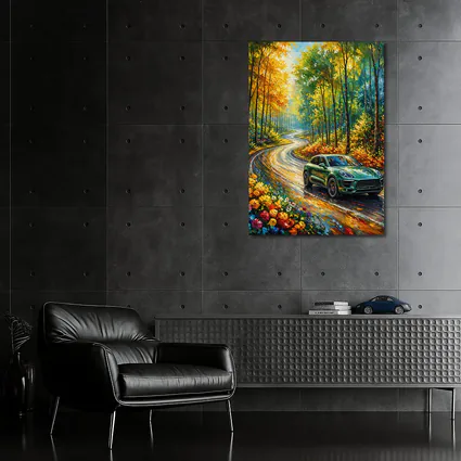 Porsche Macan Green Impressionist Forest Road