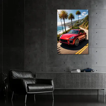 Red Porsche Macan On Coastal Highway