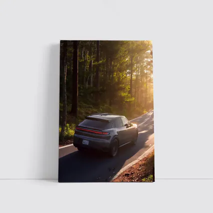 Porsche Macan Driving Through Sunlit Forest