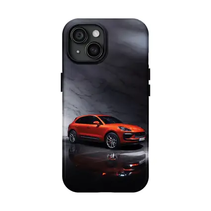 Porsche Macan Orange On Marble Background