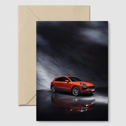 Porsche Macan Orange On Marble Background
