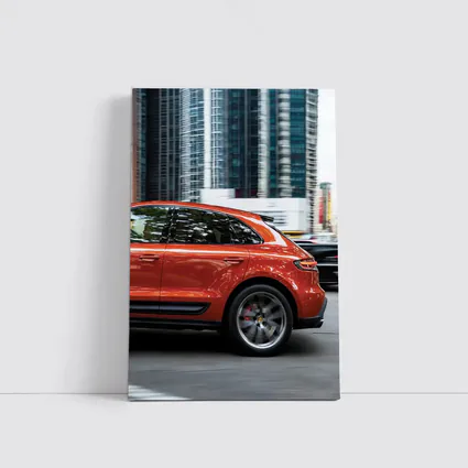 Porsche Macan S Orange City Skyscrapers
