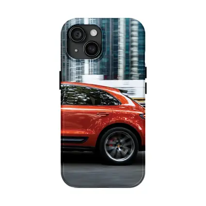 Porsche Macan S Orange City Skyscrapers
