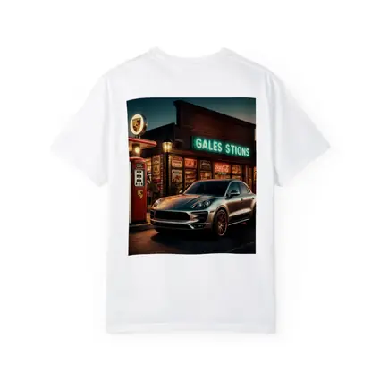 Porsche Macan at Retro Gas Station Night