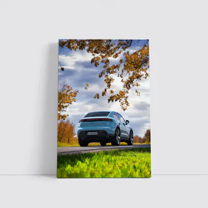 Porsche Macan Blue On Autumn Country Road