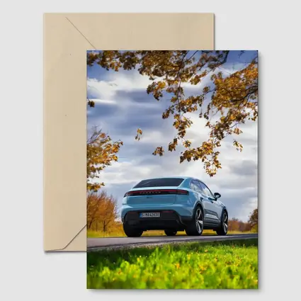 Porsche Macan Blue On Autumn Country Road