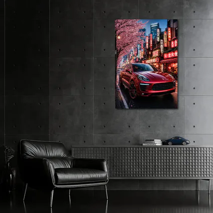 Red Porsche Macan Tokyo Cherry Blossom Street