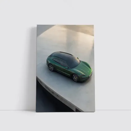 Green Porsche Taycan Sport Turismo Overhead View