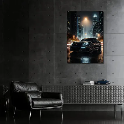 Porsche Panamera Black Night City Streets