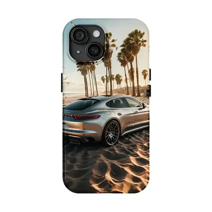 Porsche Panamera Silver Beach Palm Trees