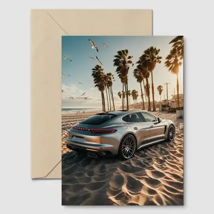 Porsche Panamera Silver Beach Palm Trees