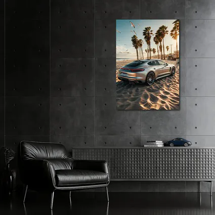 Porsche Panamera Silver Beach Palm Trees
