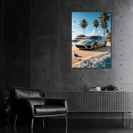 Porsche Panamera Parked On Tropical Beach