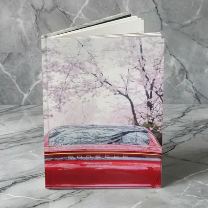 Red Porsche Taycan Cherry Blossom Background