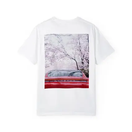 Red Porsche Taycan Cherry Blossom Background