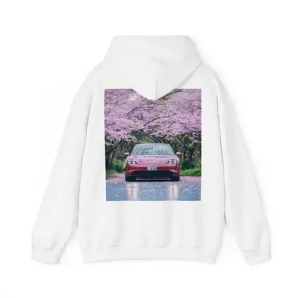 Porsche Taycan Red Under Cherry Blossoms