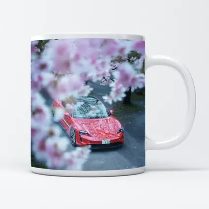 Porsche Taycan Red Cherry Blossom Trees
