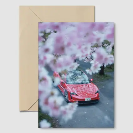 Porsche Taycan Red Cherry Blossom Trees